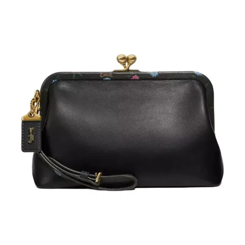 COACH Kisslock Кожа Запястье Сумка Запястье Сумка Маленькая Женская Темно-Коричневая