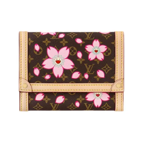 LOUIS VUITTON Takashi Murakami Коллаборация Victorine Кожа Кошелек Женские Коричневый Бежевый