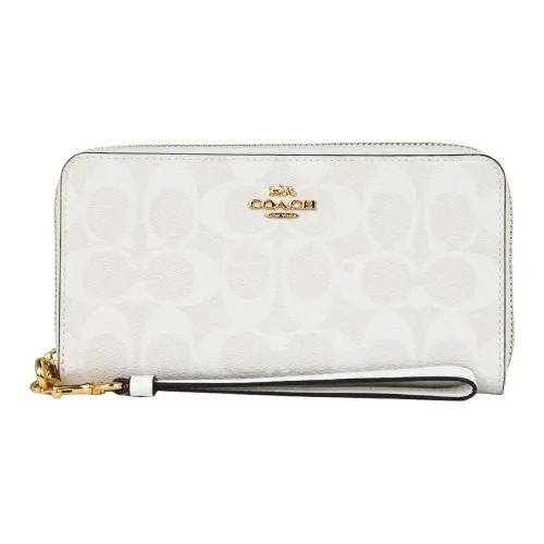 COACH Zip Around Холст и Кожа Запястье Сумка Кошелек Маленький Женский Ледниковый Белый