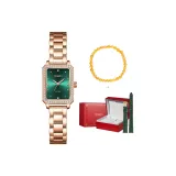 Маленький квадратный часы розовое золото, зеленый циферблат (цитрин)