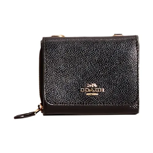 COACH Zip Around Крестообразная текстура Кожа Держатель для карт кошелек Мелочь Кошелек Маленький Женские Черный