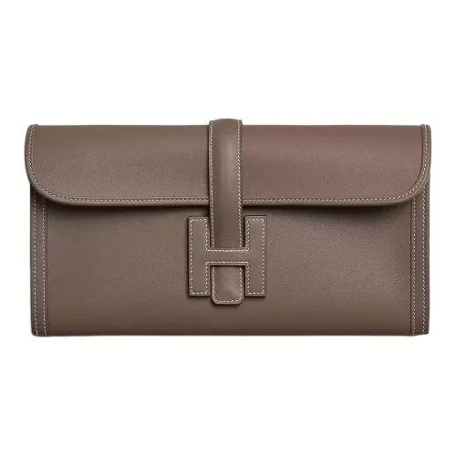 HERMES Jige Elan Swift Кожа Клатч Женские 18 этуп слоново-серый