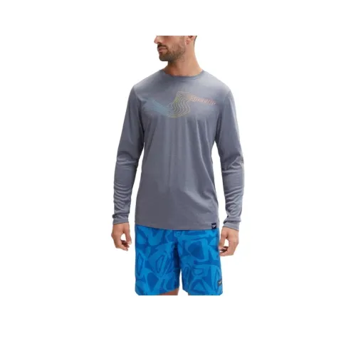 Speedo Мужской Длинный Рукав Графический Плавательный Rashguard Темно-синий Синий Рубашка Мужская Серый