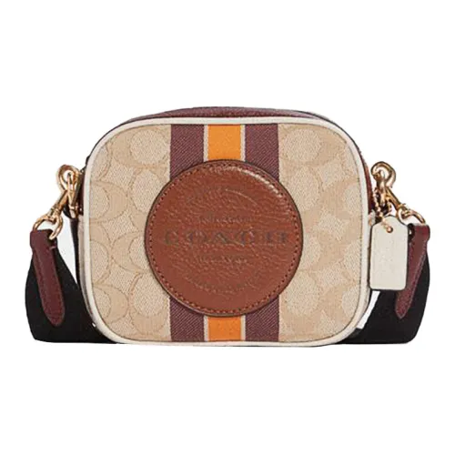 COACH Dempsey Кожа Маленькая Квадратная Сумка Camera Сумка Сумка через плечо Мини Женская Хаки Коричневый и Оранжевый