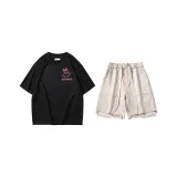 Комплект (Черный топ + Абрикосовые белые штаны)