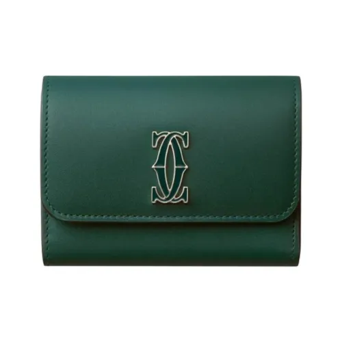 Cartier Бумажник "мини", Double C De Cartier Телячья Кожа Темно-зеленого Цвета, Позолоченная Отделка И Отделка Из Эмали Темно-зеленого Цвета