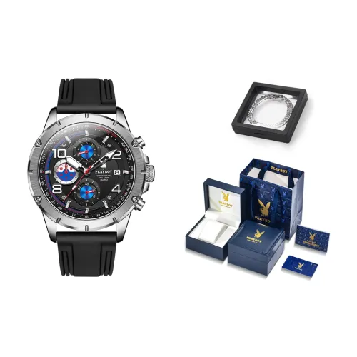 Коллекция Playboy Style Кварцевый механизм Силиконовый ремешок Часы Мужские Черный циферблат