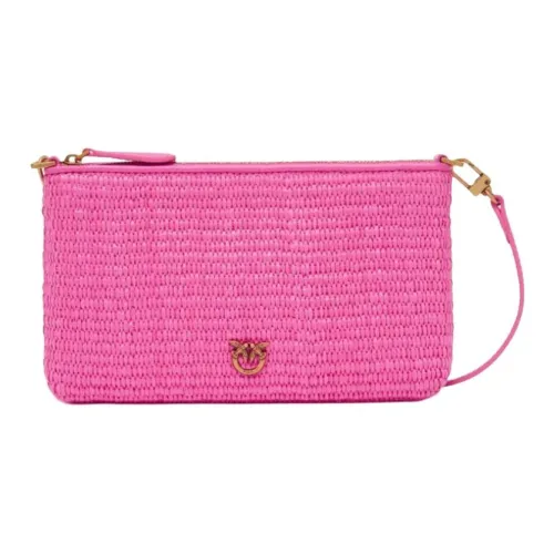 PINKO Love Birds series Рафия Телячья кожа Клатч Женский Фуксия
