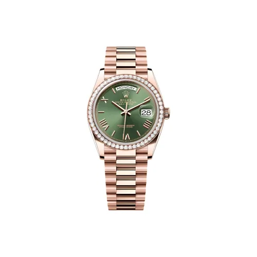 ROLEX Week Тип Календарь Автоматический Механический Механизм Женские Часы 36 мм Зеленый Циферблат 18K Вечный Розовое Золото Чехлы для Часов