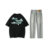 Комплект одежды (Черная рубашка с коротким рукавом + джинсы)