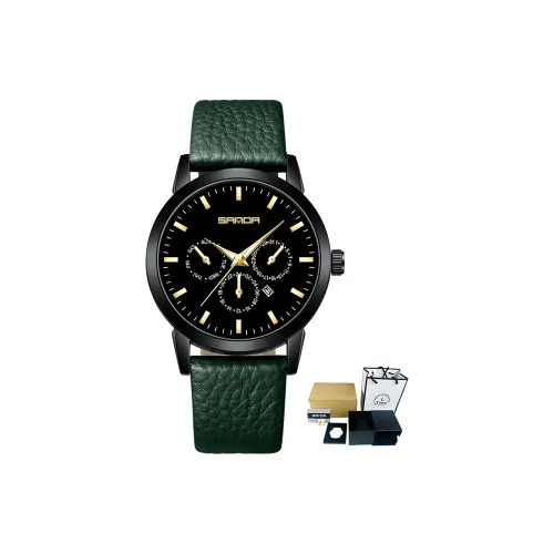 Sanda Кварцевый механизм кожаный ремешок женские часы черный циферблат