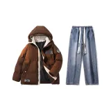 Set (Coffee Top + Dark Blue Jeans)  
Комплект (Кофейный топ + Темно-синие джинсы)