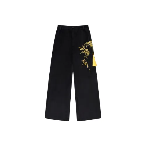 Lightning Struck Bamboo Embroidery Gold Fringe CNEW Casual Pants Unisex Black Молния Struck Бамбук Вышивка Золото Бахрома CNEW Повседневные брюки Унисекс Черный