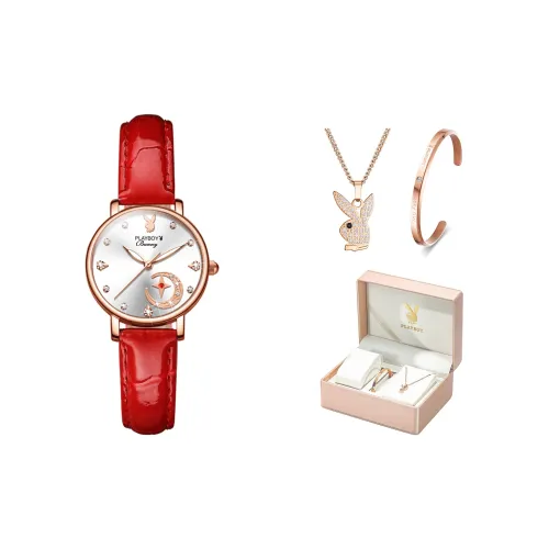 Playboy Small Round Watch Collection Кварцевый механизм ПУ (полиуретан) Ремешок Часы Женские Часы Красный Циферблат Часов