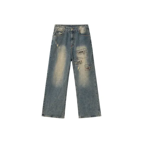 PILOTDRAGON x XINYINSU P D 24FW Джинсы Унисекс Синий