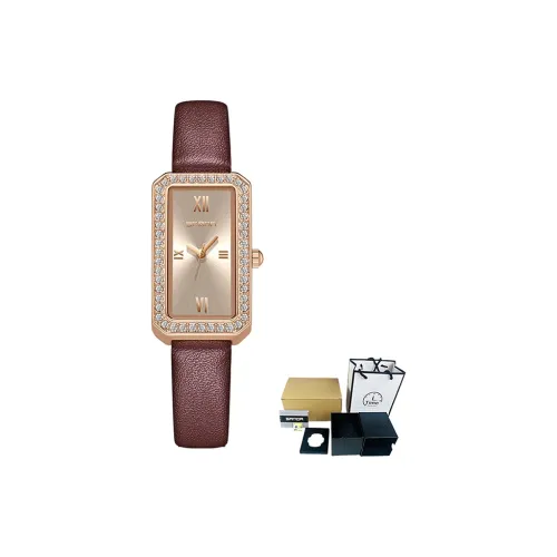 Sanda Кварцевый механизм кожаный ремешок женские часы серебристый циферблат