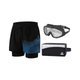 Чёрный Синий + Большой Рамка Очки для плавания + Сумка для плавания