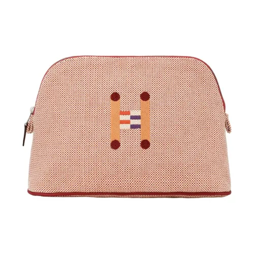 HERMES Bolide Crazy H Хлопок Хранение Сумка Мини Женский Красный и Оранжевый