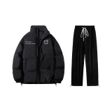 Комплект одежды (Черный хлопковый пуховик + Черные штаны)