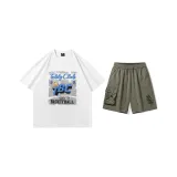 Комплект одежды (Белый топ + Армейские зеленые шорты)