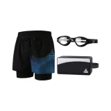 Чёрно-синий + Маленькая Рамка Очки для плавания + Сумка для плавания