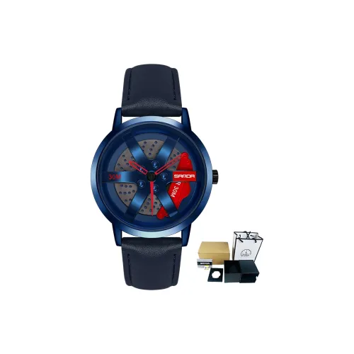 Sanda Wheel Collection Кварцевый механизм Естественная кожа Ремешок Часы Мужской С циферблатом Skeleton