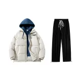 Флисовый комплект одежды (Бежевый синий топ + черные штаны)