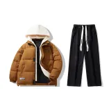 Комплект (Кофейный пуховик + Черные джинсы)