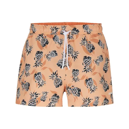 Hugo Boss Полностью Подкладанные Плавательные Шорты с Ананасовым MOTIF Пляжные Шорты Мужские Оранжевые