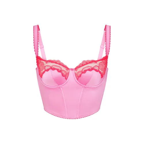 SKIMS Эластичный Сатин Кружево Укороченный CORSET Майка Женские Неоновая орхидея Неоновая орхидея