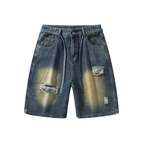 YINLEI Джинсовые шорты Мужские Темно-синий вымытый цвет