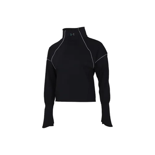 Under Armour Воротник-стойка Облегающий Прямой крой Длинный рукав Т-рубашка Женская Черная