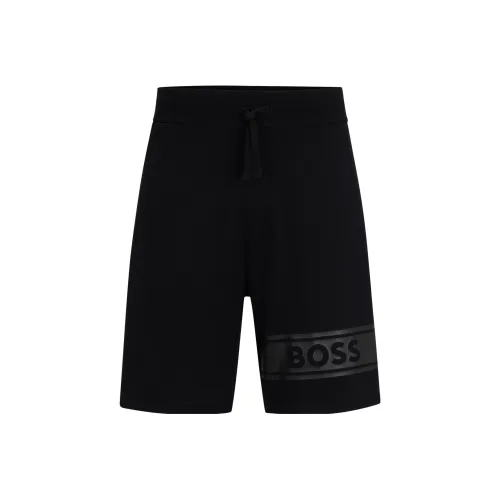 Hugo Boss Cotton Terry Шорты с логотипом принт шнурок повседневные шорты мужской черный