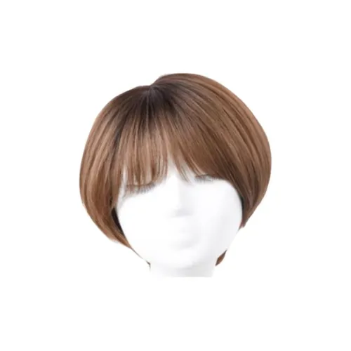 Rebecca Youth Bangs Унисекс Короткий Wa Отделение Прямые волосы Парики Темно-кофейный с Градиентным OF Мягкий Зеленый Темно-кофейный