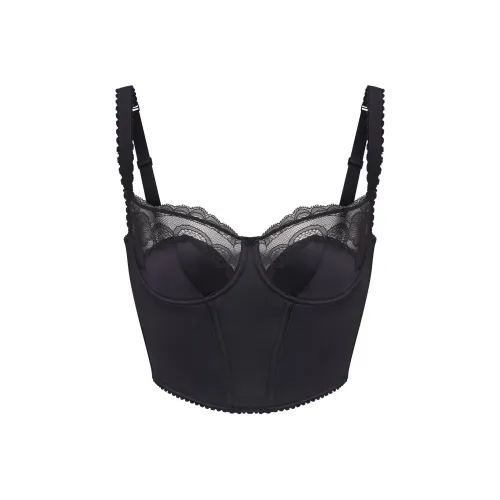 SKIMS Эластичный Сатин Кружево Укороченный CORSET Майка Женские Onyx Onyx