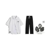 Комплект (Белый топ + Черные штаны) (Включает часы)