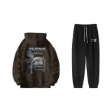 Комплект (Кофейно-коричневая рубашка с длинным рукавом + черные штаны)