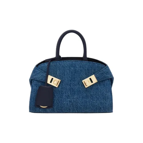 Ferragamo Hug Denim Одно Плечо Сумка Маленькая Женская Джинсовая Синяя