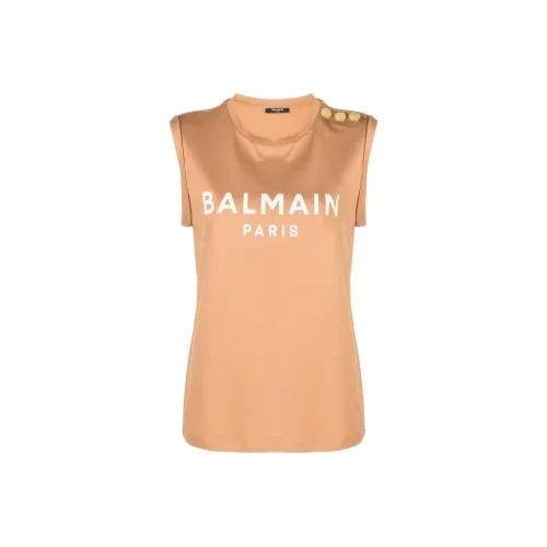BALMAIN Женские майки цвета верблюжьего коричневого