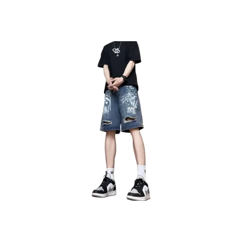 UPXIW Джинсовые шорты Унисекс Темно-синий