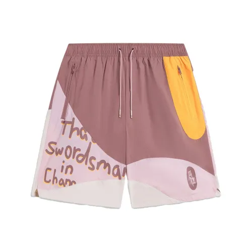 LINING Badfive Повседневные шорты Мужские Perilla Коричневый Ветка Цветок Розовая Луна Светло-Серый