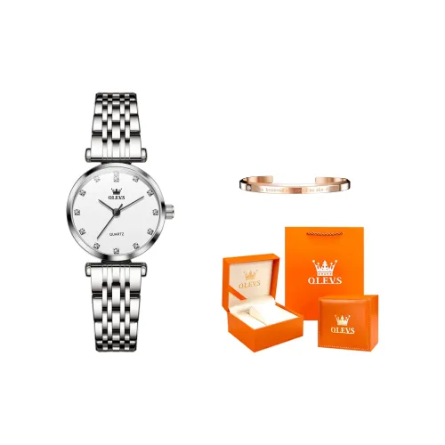 OLEVS Кварцевый механизм нержавеющая сталь ремешок часы женские белый циферблат