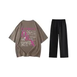 Комплект (Тауповая рубашка с коротким рукавом + черные штаны)