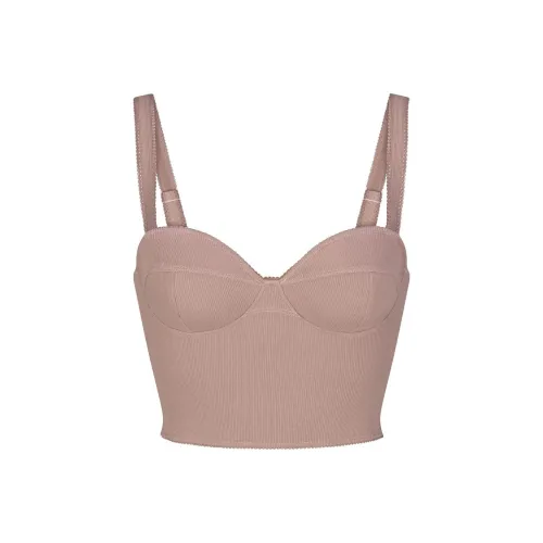 SKIMS Хлопок Rib PICOT Укороченный CAMI Майка Женская Умбра Земной Тон