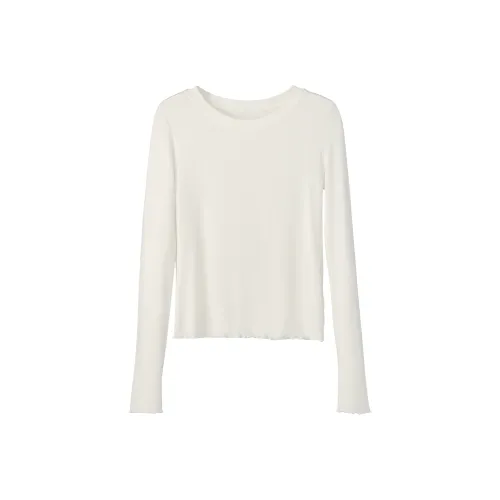 Fstudio Весенний Корейский стиль Круглый вырез Однотонный Рюш Кружевная отделка Подкладочная ткань T-рубашка Женская