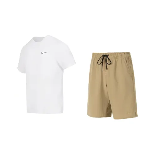 Nike Белая футболка + хаки шорты мужские повседневные спортивные