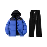 Thickened Set (Синий топ + Черные штаны с флисовой подкладкой)