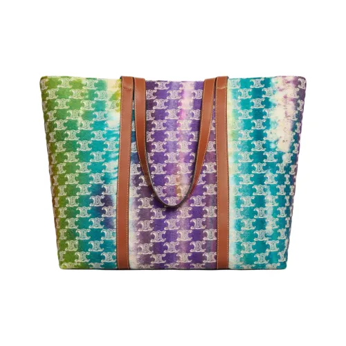 CELINE Triomphe Ткань Тоут Сумка Сумка для покупок Сумка на плечо Мужская Фиолетовая и Многоцветная