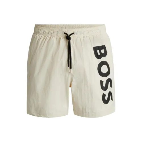 Hugo Boss Вертикальный логотип с принтом шорты для плавания быстросохнущий поплин повседневные шорты мужской цвет экрю