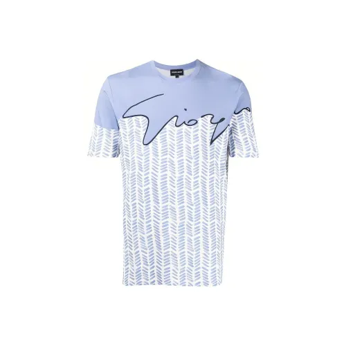 GIORGIO ARMANI Синий с Белым Lettering Мужская T-Рубашка